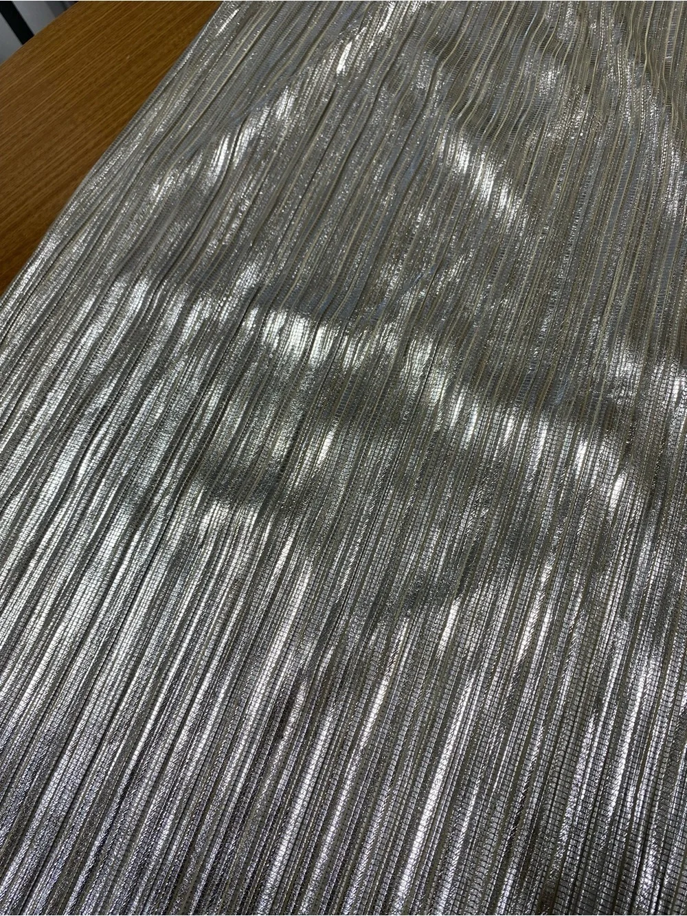 Maeve Metallic Silver Pleated Midi Skirt